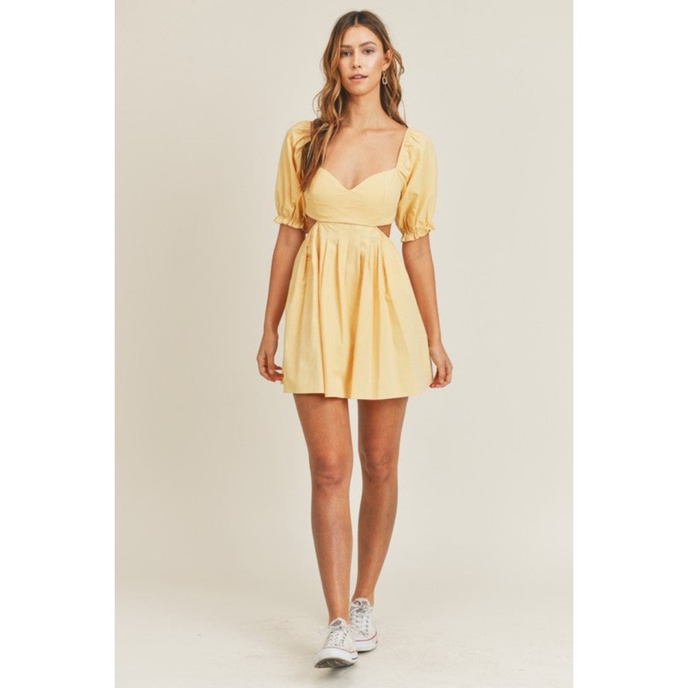Mable Yellow Strappy Open Back Puff Sleeve Mini Dress - Picture 4 of 12